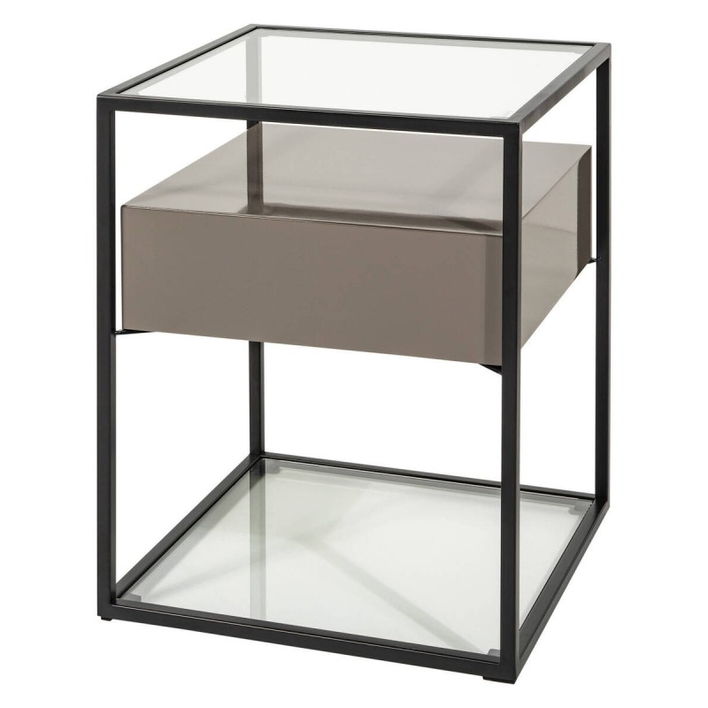 Black bedside table with grey lacquered drawer, 43x43x54.5cm