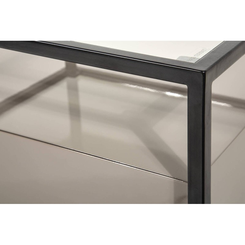 Black bedside table with grey lacquered drawer, 43x43x54.5cm