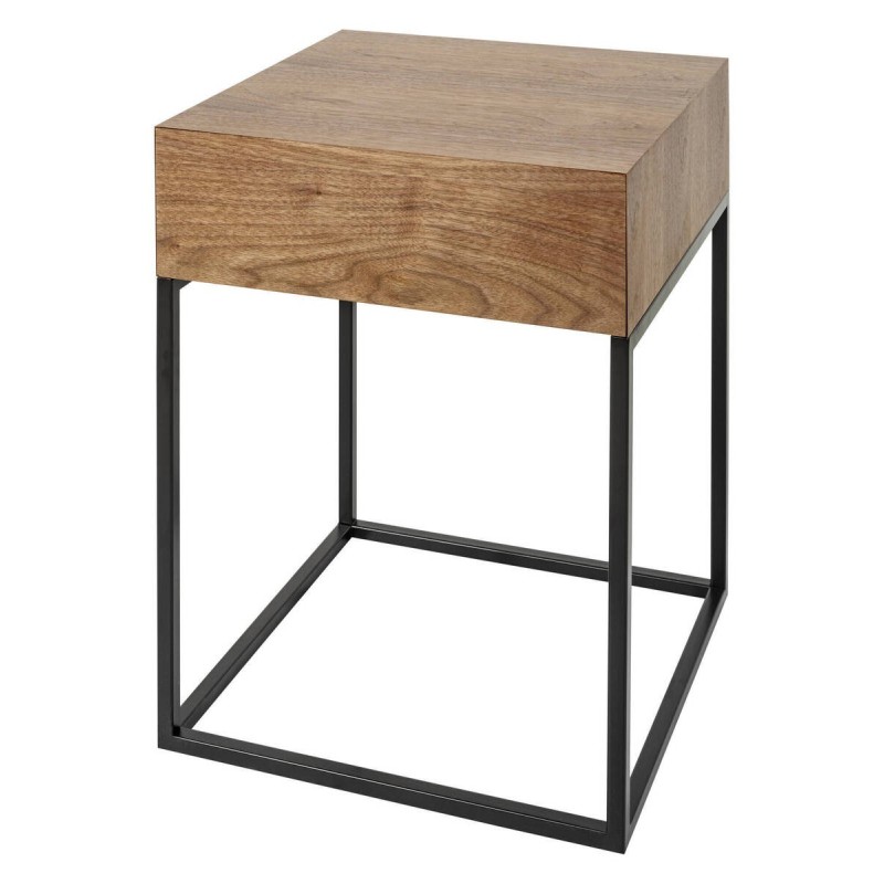 Walnut bedside table / black legs 40x40x54cm