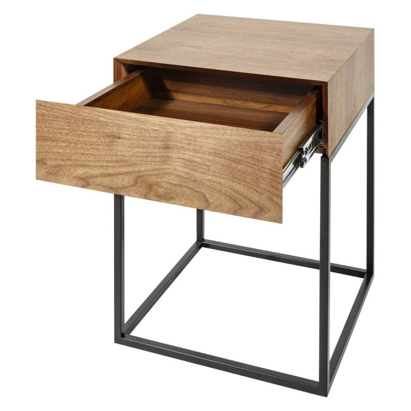 Walnut bedside table / black legs 40x40x54cm
