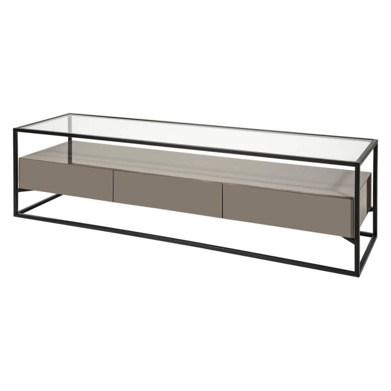 TV unit with 3 drawers, glossy stone finish and black frame
