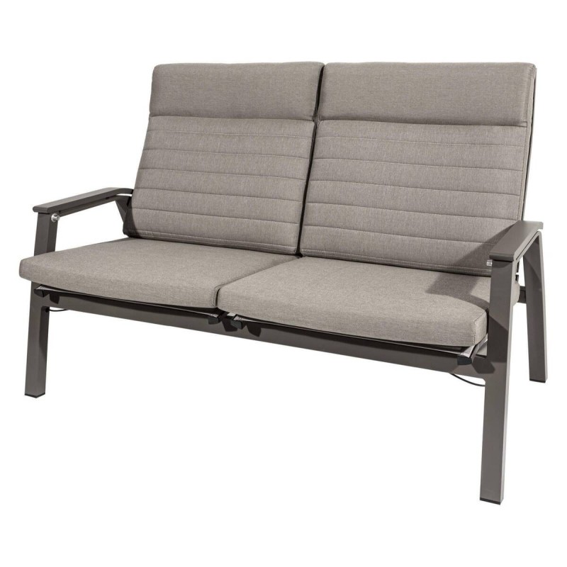 2-seater outdoor sofa, high reclining, aluminum, coffee, grey fabric, 151x78x103cm