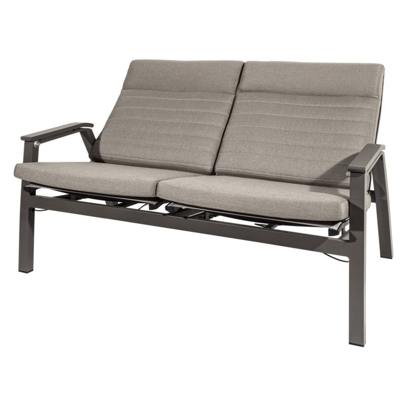 Sofá 2 plazas exterior alto reclinable aluminio café tejido gris 151x78x103cm