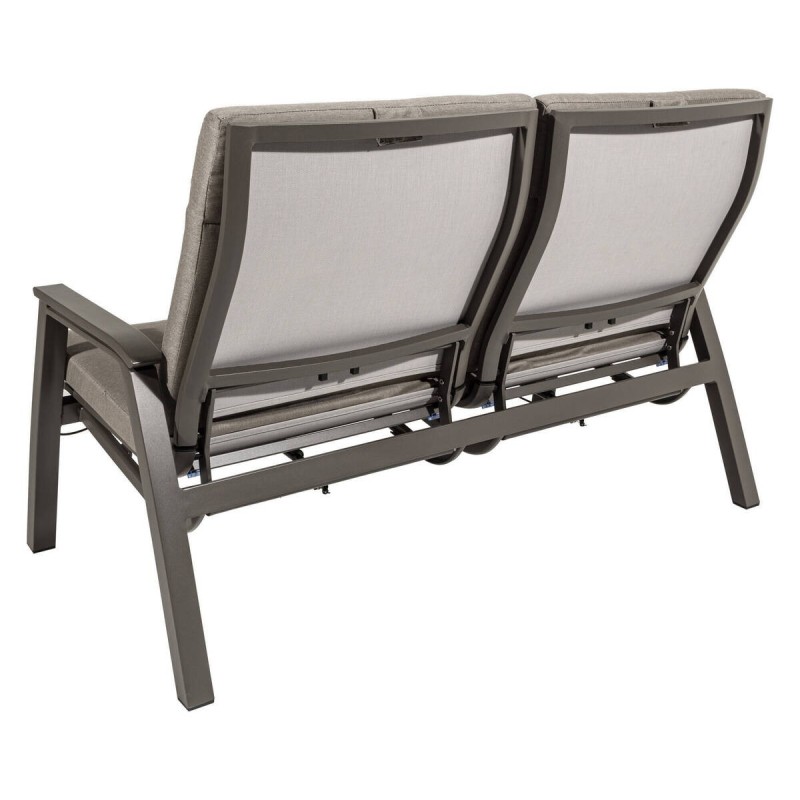 Sofá 2 plazas exterior alto reclinable aluminio café tejido gris 151x78x103cm