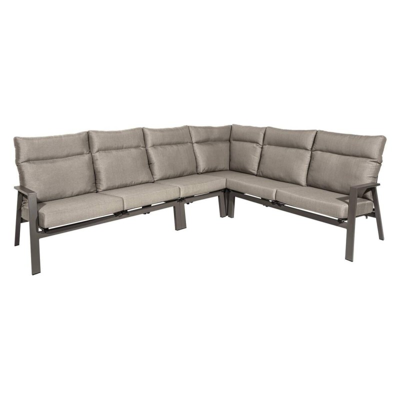 Sofá rinconera exterior aluminio café tejido gris 284.5x220.5x96.5x83cm