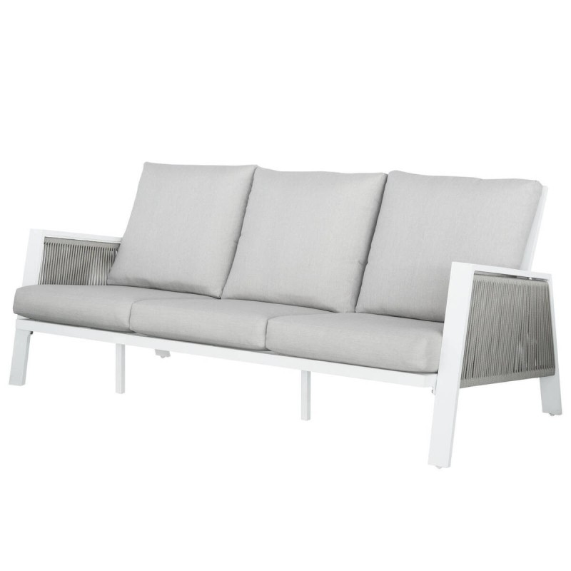 Sofá aluminio blanco textil gris claro 194x93x85cm