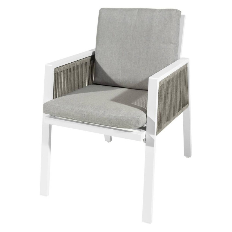 White aluminum chair with gray rope fabric, 55.5x69x84.5cm