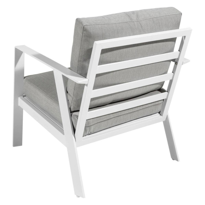 White aluminum armchair with grey fabric, 70.5x82.5x76.5cm