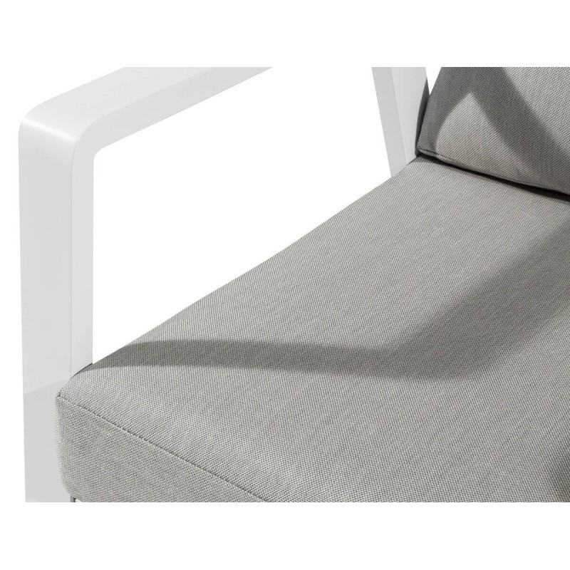 White aluminum armchair with grey fabric, 70.5x82.5x76.5cm