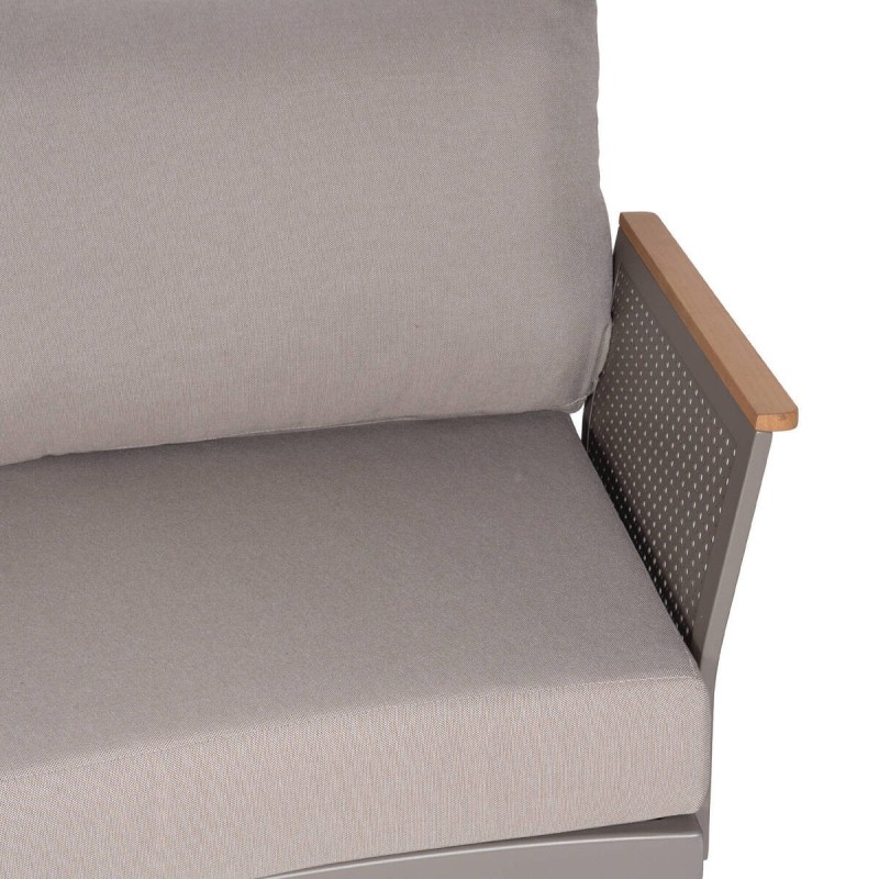 Sofá curvo de aluminio y brazos de teca 325x120x84cm