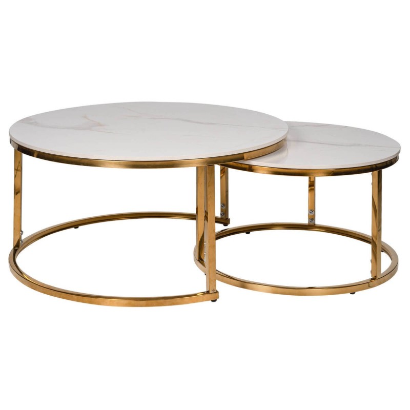 Set of ceramic coffee tables with gold-colored base 80/60cm
