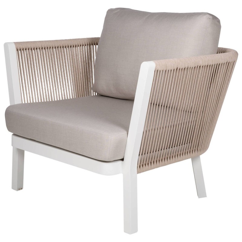 Sofia outdoor armchair in earth color, made of aluminum and interwoven rope, 92x52x70cm