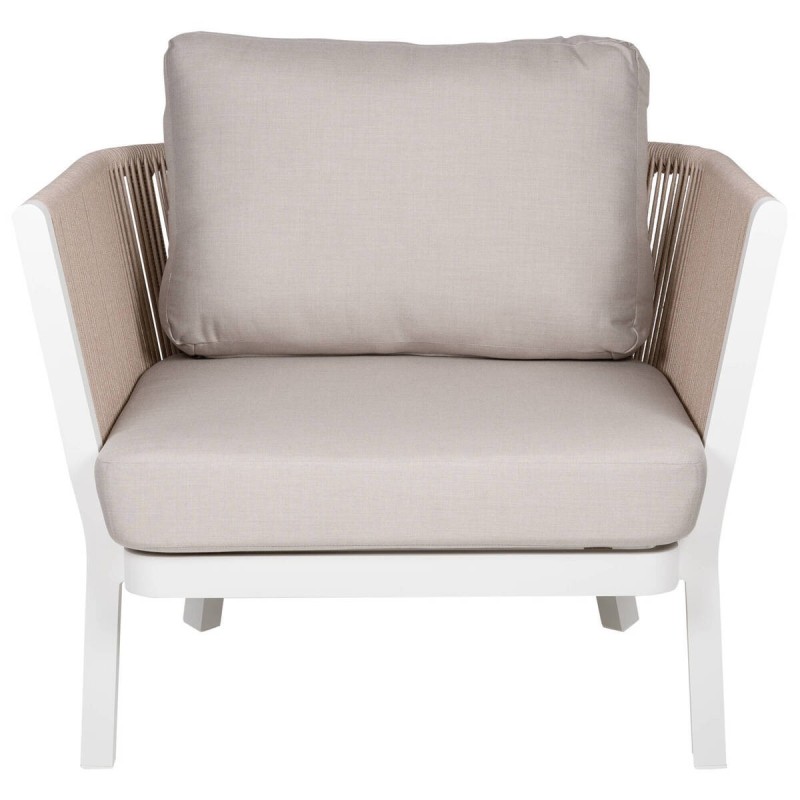 Sofia outdoor armchair in earth color, made of aluminum and interwoven rope, 92x52x70cm