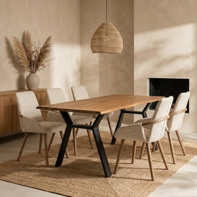 Mesa de comedor de acacia y base de metal negro 160x90x76cm