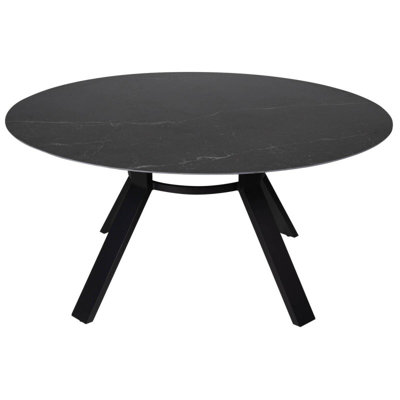 Dining table with black aluminum base and black ceramic top, 160x75cm
