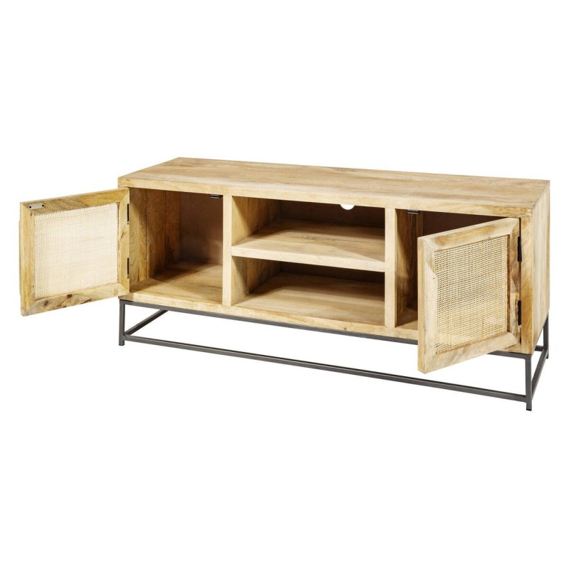 Mesa tv patas negro 2 puertas + 2 huecos 130x40x55cm