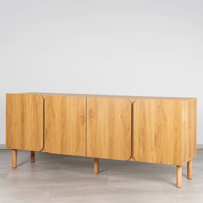 Mekong Sideboard, Oak Finish, Curved Doors and Wooden Legs, 200 cm