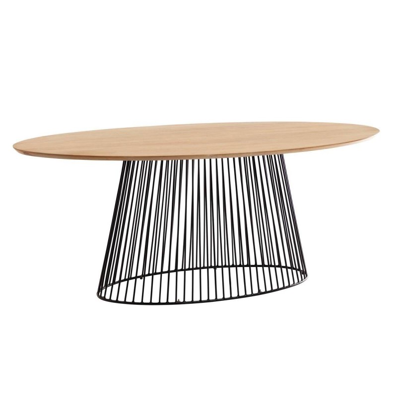 Mesa leska de madera maciza de mango y pie de acero 200x110cm