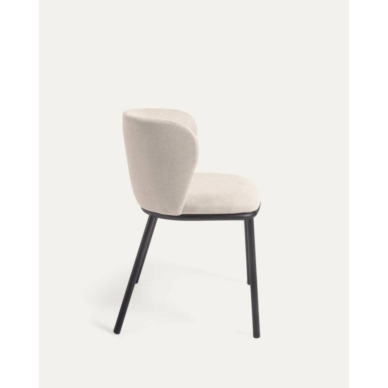 Silla ciselia de chenilla beige claro y acero negro 75x52x55 cm