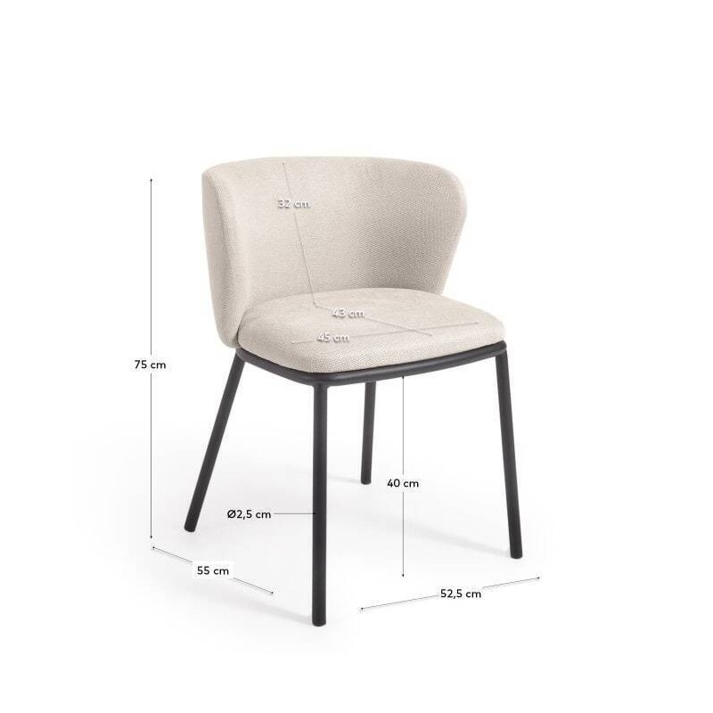 Silla ciselia de chenilla beige claro y acero negro 75x52x55 cm