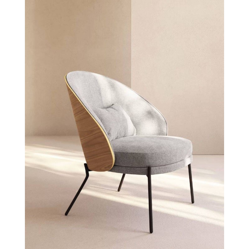 Sillón eamy gris claro chapado en fresno acabado natural 82x78x72cm