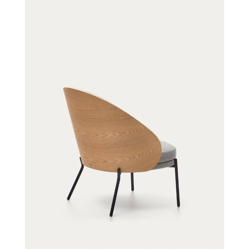 Light grey eamy armchair, ash veneer, natural finish, 82x78x72cm