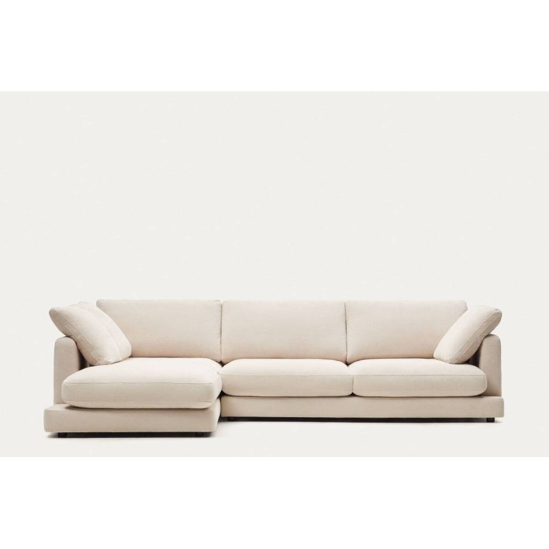 Sofá Gala 4 plazas de chenilla con chaise longue izquierdo beige FSC Mix Credit 300 cm
