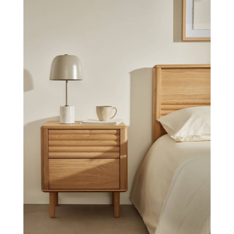 Lenon bedside table with 2 drawers, made of wood and oak veneer, 50x55cm