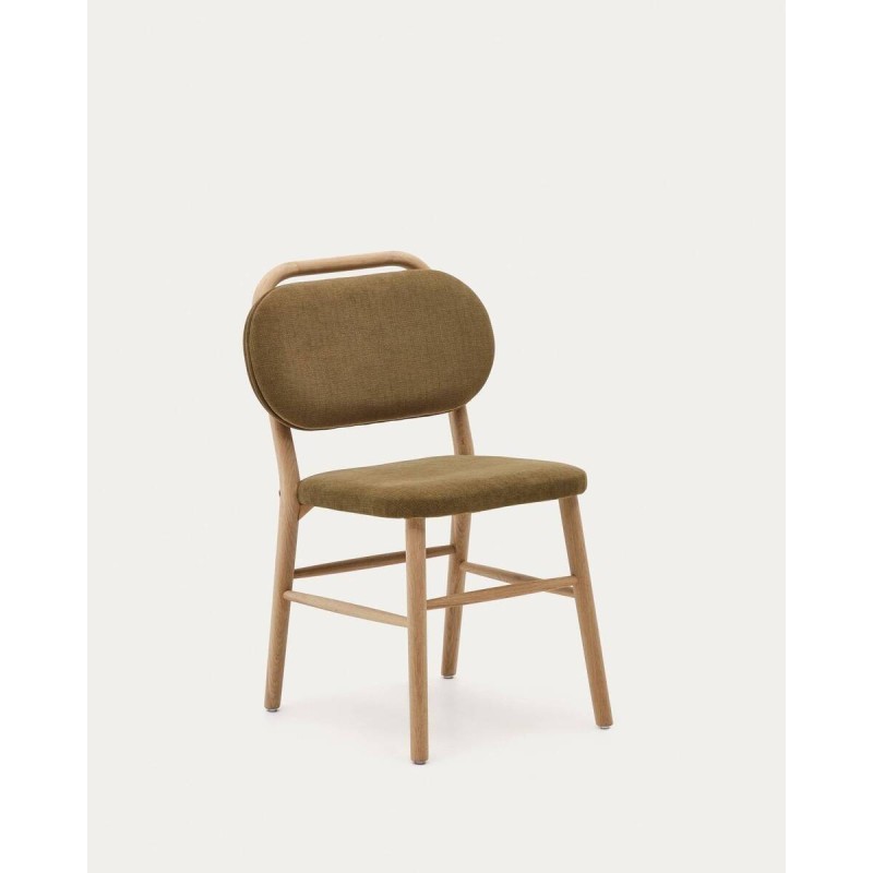 Silla helda de chenilla verde y madera de roble 45x51x83cm