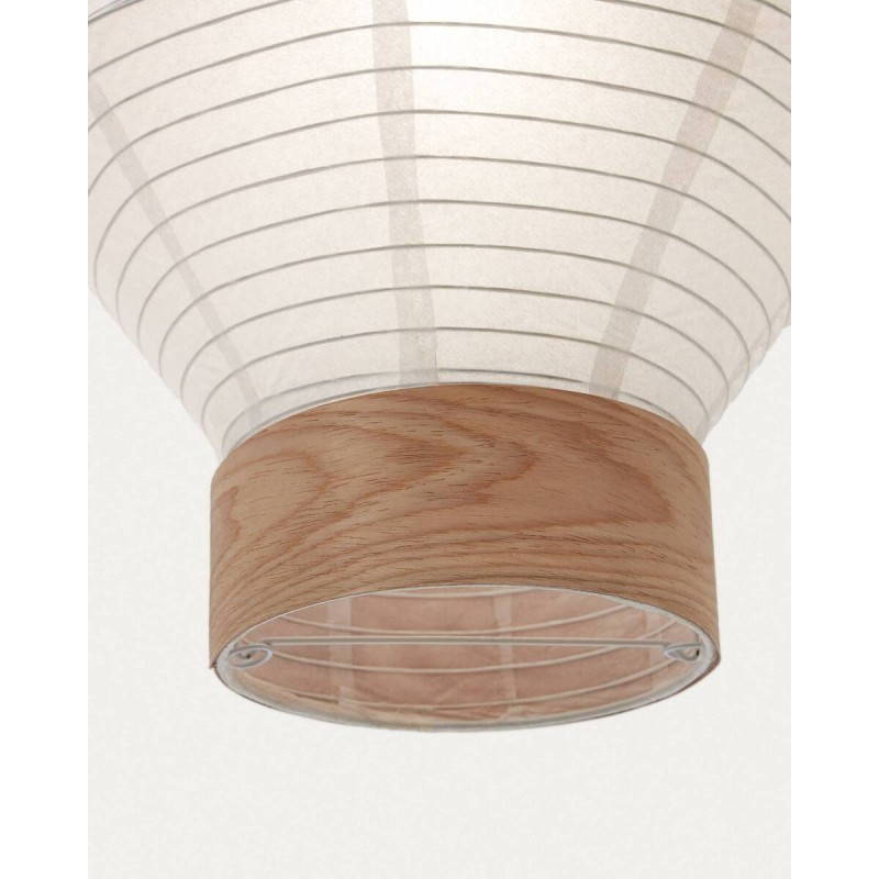 Ceiling lampshade made of white paper and oak veneer, 30x50cm