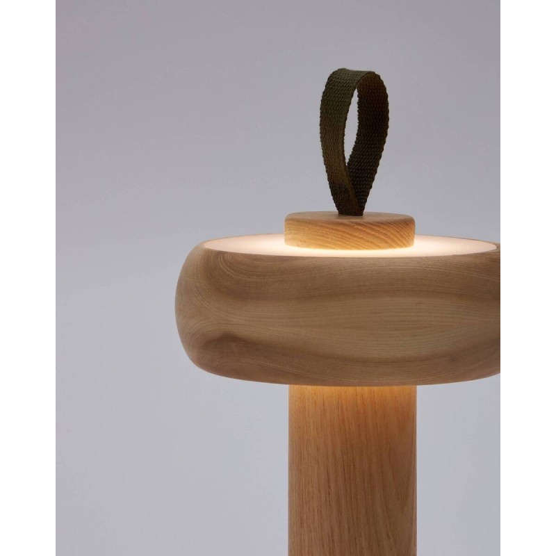 Luba portable table lamp made of ash wood with a green cotton handle, 17x30cm