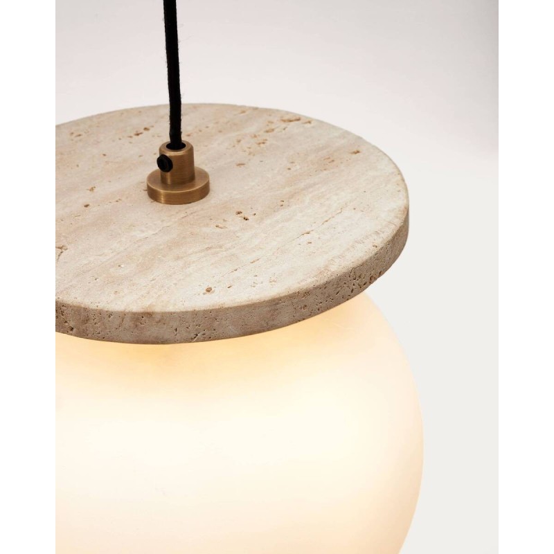 Malachi ceiling lamp made of frosted glass and travertine stone 20x20cm