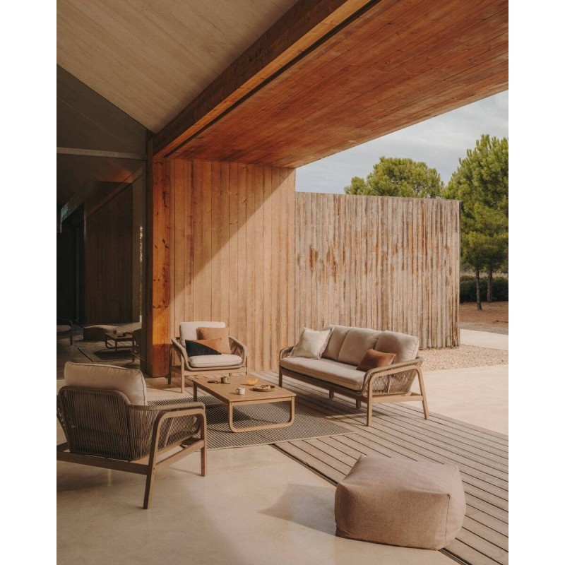 Set vellana sofá 3 plazas, 2 sillones y mesa de centro madera maciza acacia