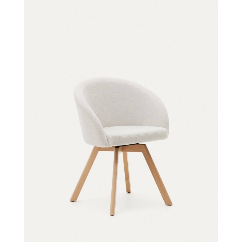 Marvin Swivel Chair, Beige Chenille and Beech Wood Legs, 48x48x77cm