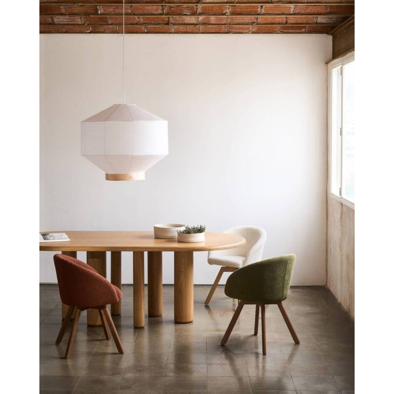 Silla giratoria Marvin Chenilla beige y patas de madera de haya 48x48x77cm