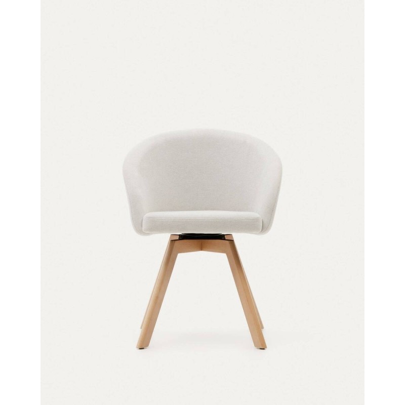 Silla giratoria Marvin Chenilla beige y patas de madera de haya 48x48x77cm