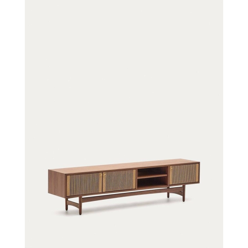 Mueble tv elan 3 puertas chapa de madera maciza nogal y cuerda 200x40x50cm