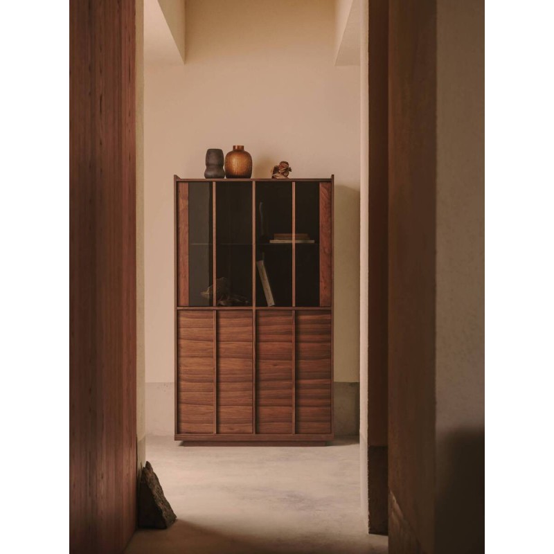 Onyx display cabinet, solid walnut wood and walnut veneer, 101x170cm