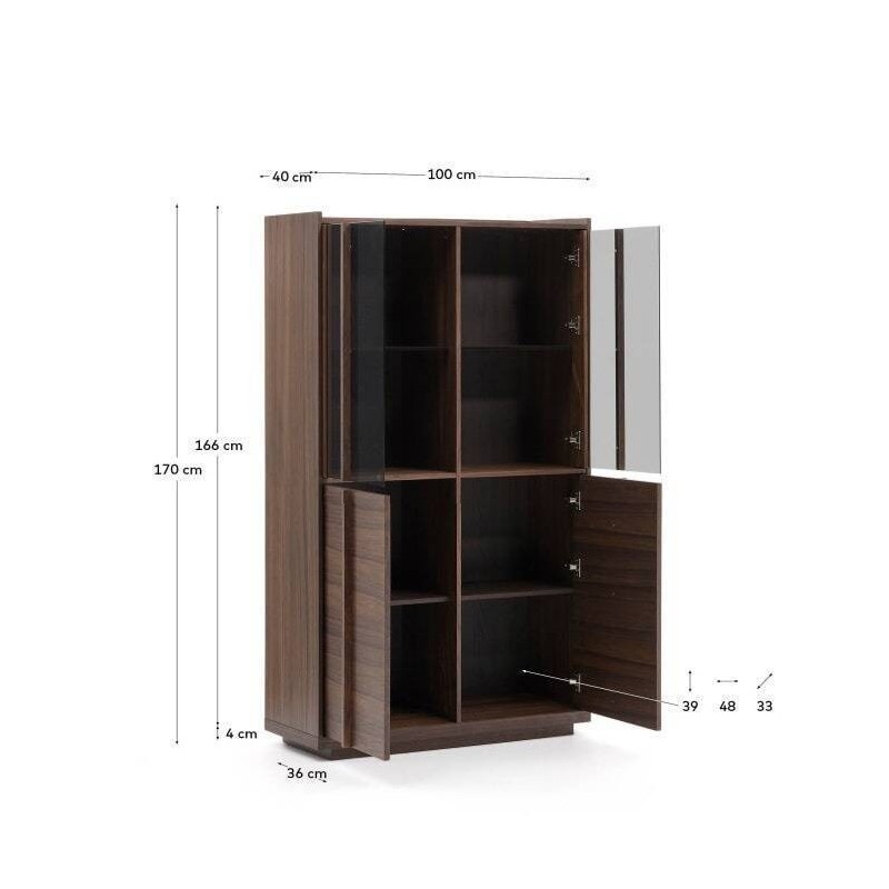 Onyx display cabinet, solid walnut wood and walnut veneer, 101x170cm