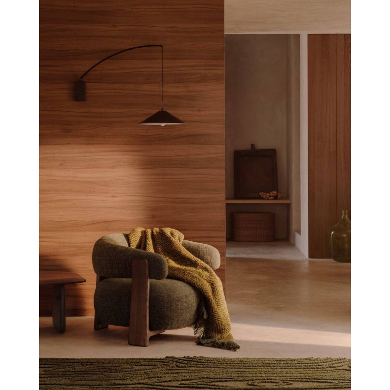 Granite armchair in green chenille and ash wood legs with walnut finish 83x86x67cm