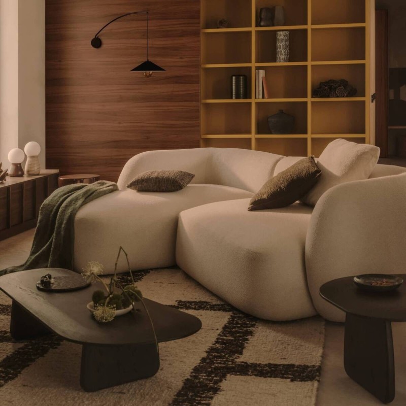 Sofá modular Martina 3 plazas de chenilla con chaise longue izquierdo color crudo 287 cm.