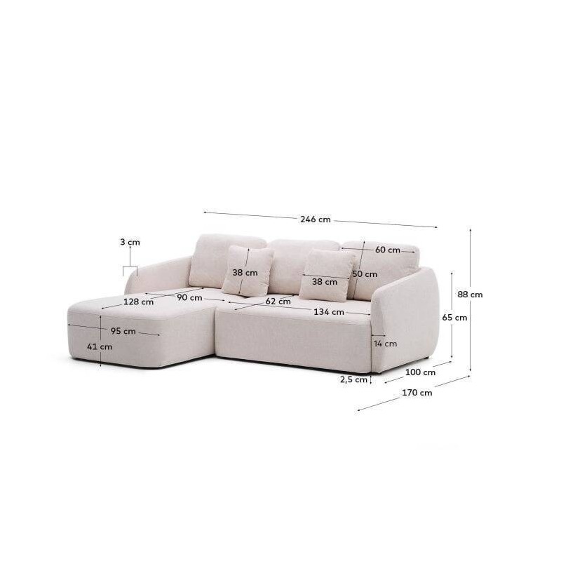 Sofá cama Laira 3 plazas de chenilla con chaise longue izquierda crudo 246 cm FSC Mix Credit