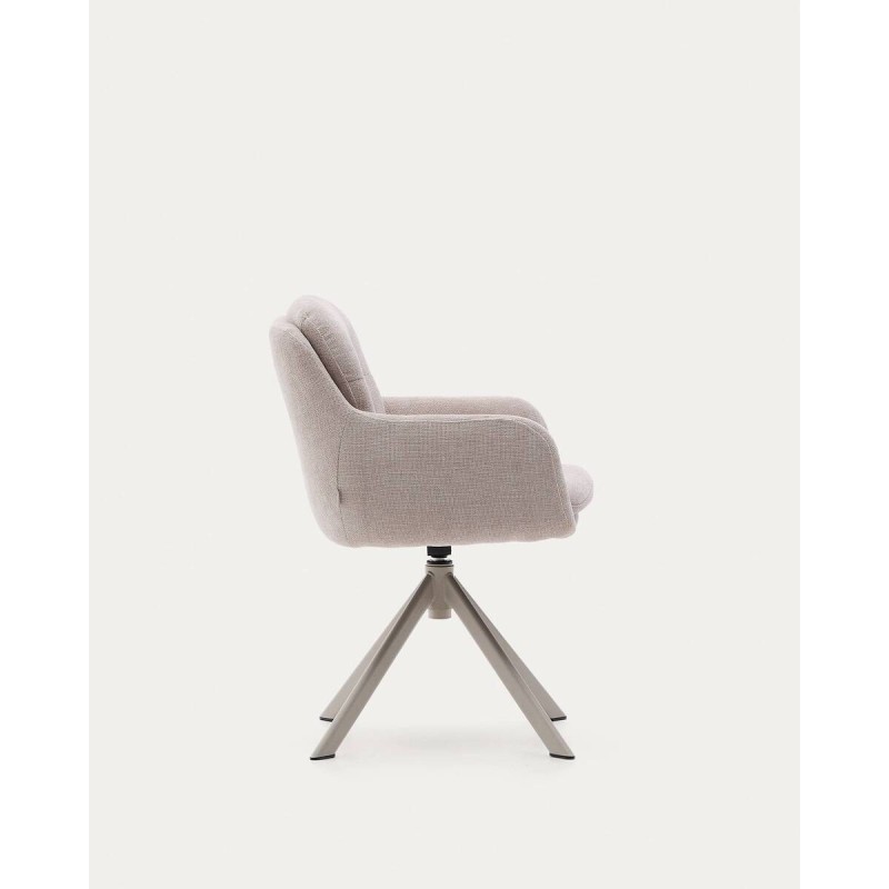 Lexa swivel chair in beige chenille with beige-finished steel legs