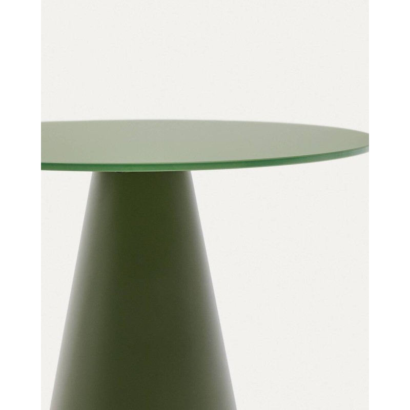 Mesa auxiliar Wilshire cristal templado glaseado y acero acabado pintado verde mate Ø50cm