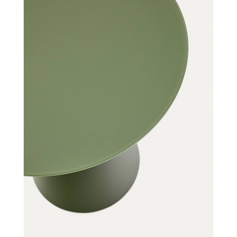 Mesa auxiliar Wilshire cristal templado glaseado y acero acabado pintado verde mate Ø50cm