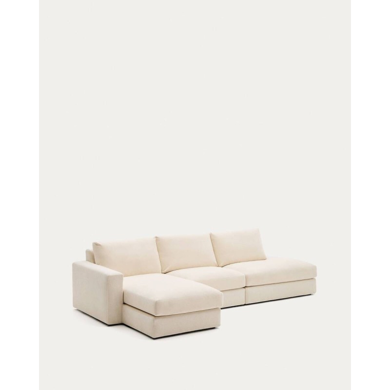 Alea modular sofa with removable covers, 5 seats, chenille, left chaise longue, ecru, 340 cm