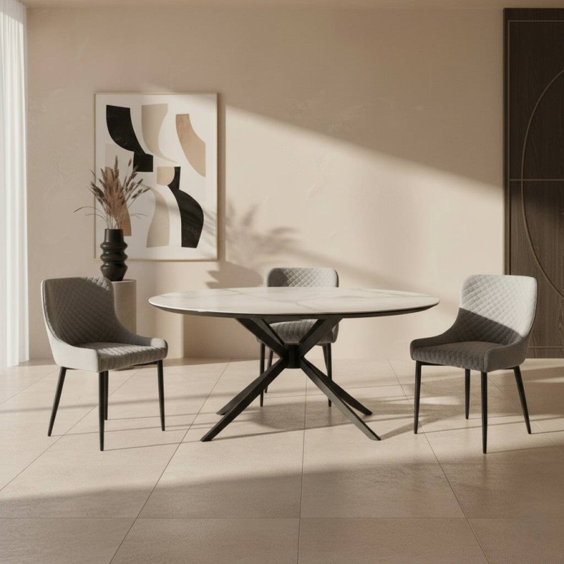 Krona extendable round ceramic table in glossy white