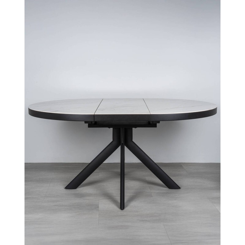 Krona extendable round ceramic table in glossy white