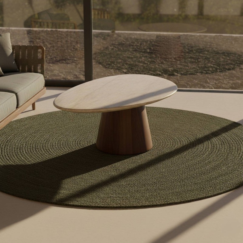 Nativa coffee table in travertine and walnut base