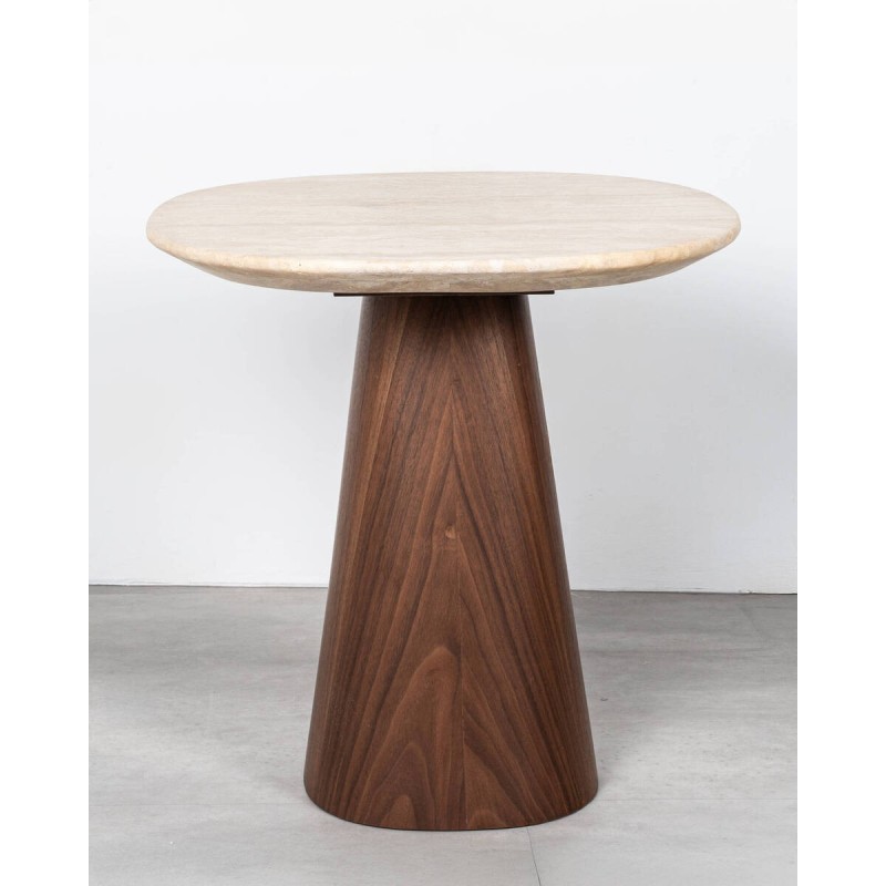 Nativa side table in travertine and walnut
